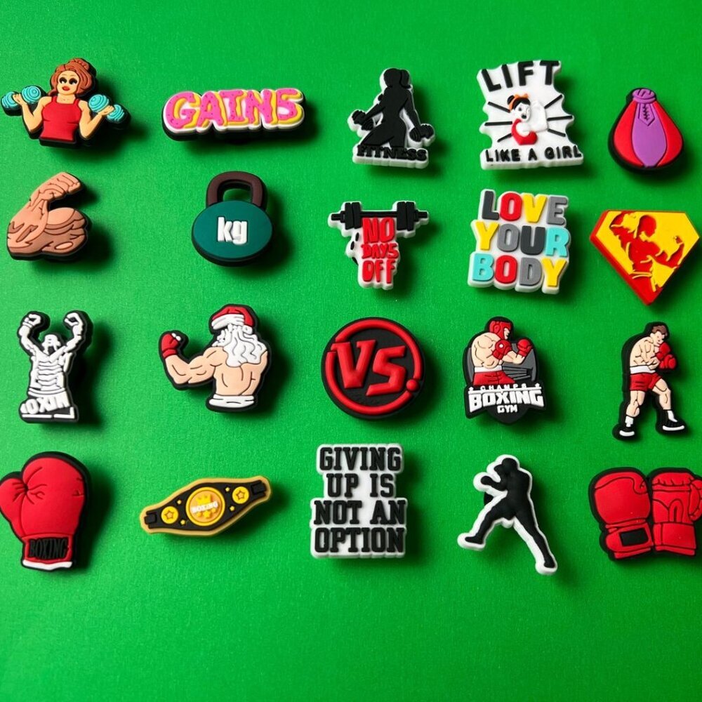 Boxing Crocs Shoe Charms Set of 20 - jibbitz Charms Fitness Gym Exercise Workout